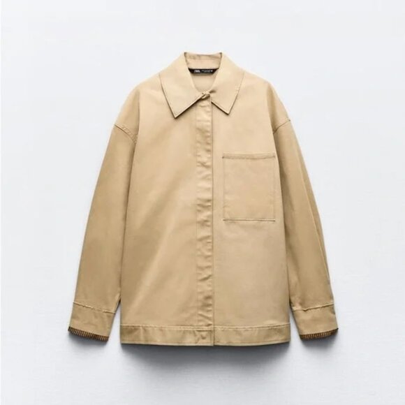 Zara Shirt Jacket with Striped Cuffs M - Picture 5 of 8